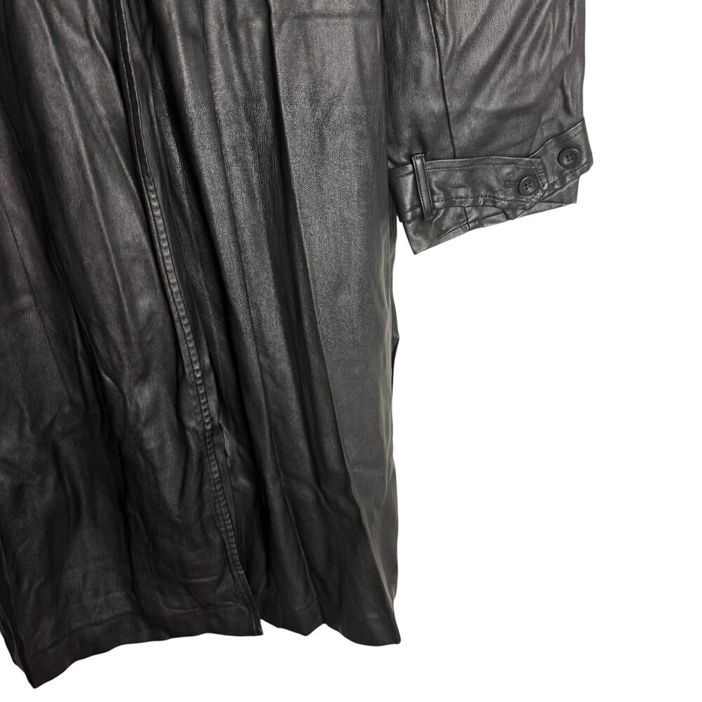 Jason Wu Black Vegan Faux Leather Fringed Tie Waist Long Trench Coat Size XL - Picture 8 of 16